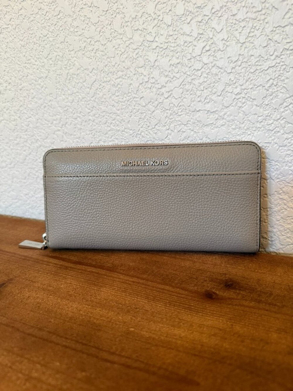 Michael Kors Grey Pebble Leather Large Zip Around Continental Wallet